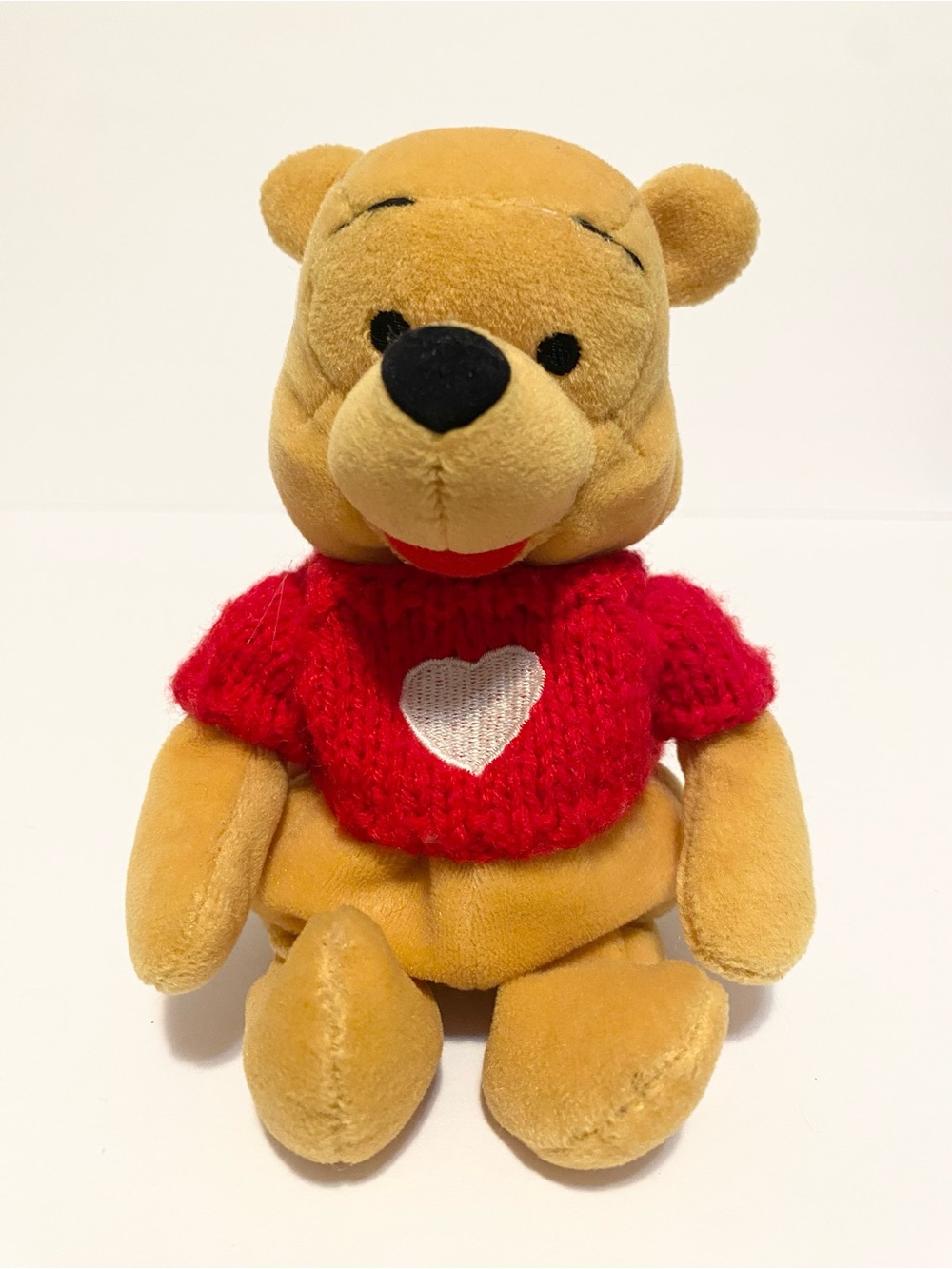 Vintage Winnie the Pooh Red Sweater Beanie Plush Small 6” Stuffed Animal Toy